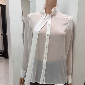 Zara Sheer White Blouse with Ruffled Collar